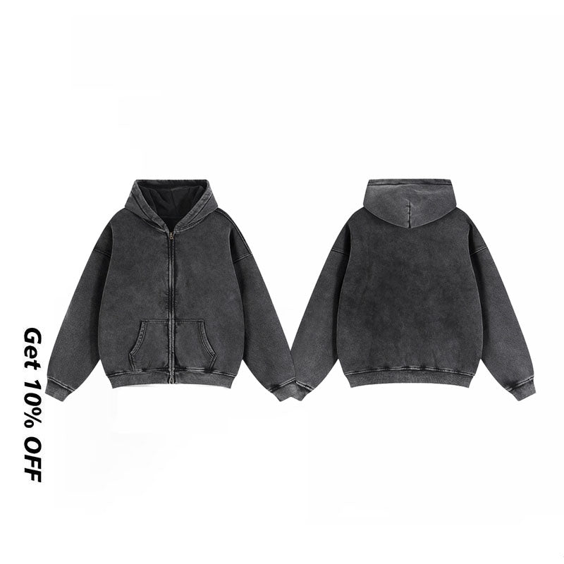 Heavyweight Fleece-lined Washed Vintage Hoodies FLMW-03