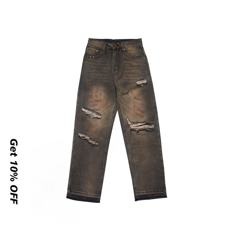 Washed Vintage Casual Straight Ripped Jeans G510