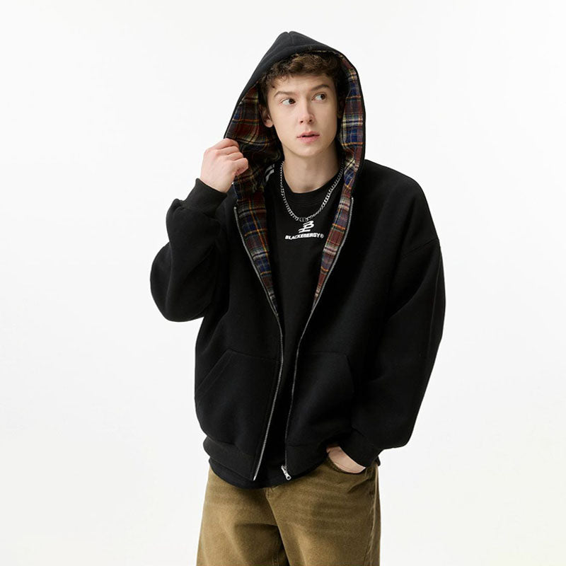Reversible Plaid Patchwork Zip-up Hoodies W1348GB