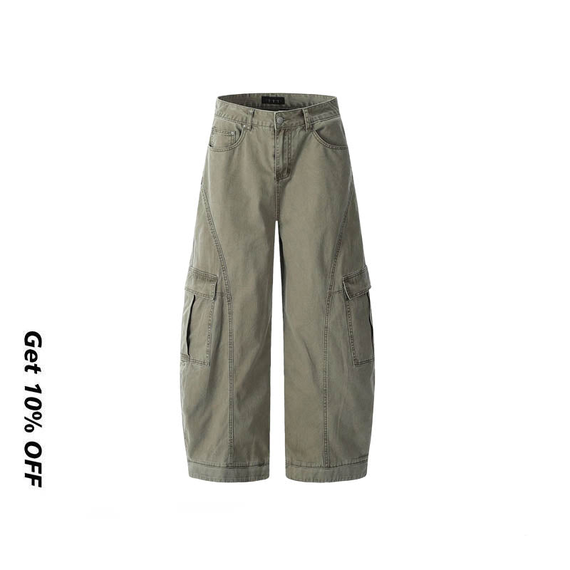 Vintage Baggy  Scimitar-silhouette Multiple Pockets Pants CK3505