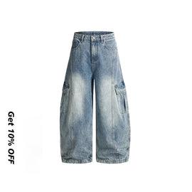 Multi-pocket washed curved leg jeans B124