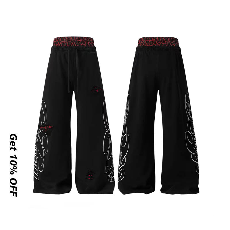 Leopard Print Double Waistband Straight Wide Leg Sweatpants 5188