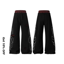 Leopard Print Double Waistband Straight Wide Leg Sweatpants 5188