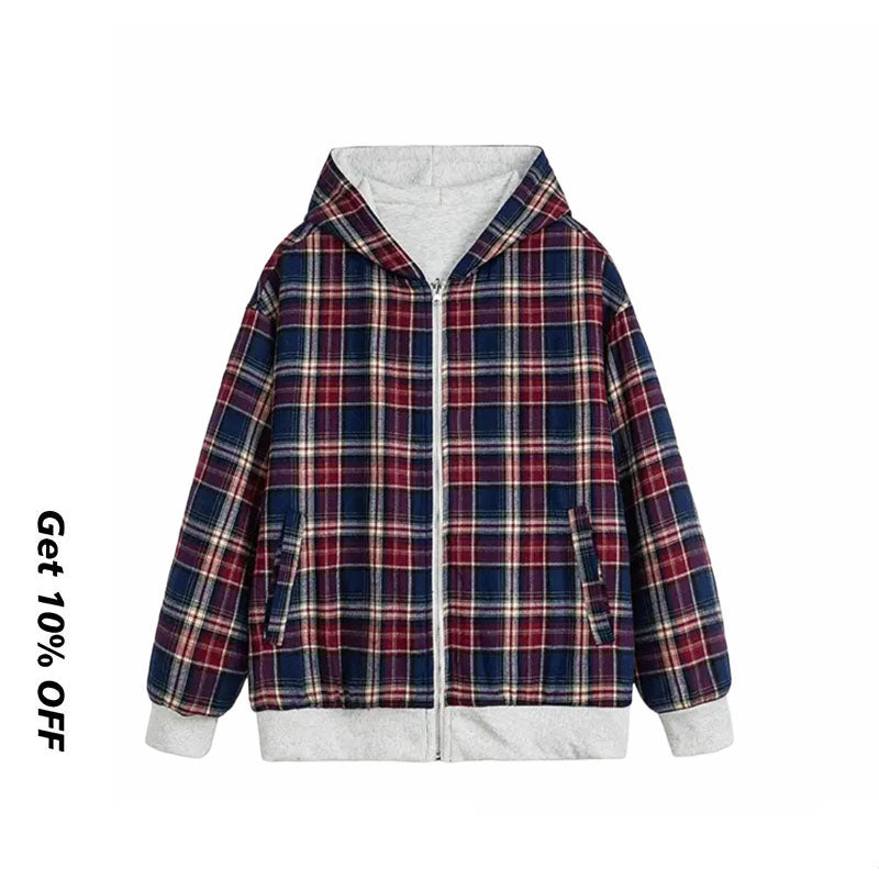 Reversible Plaid Patchwork Zip-up Hoodies W1348GB