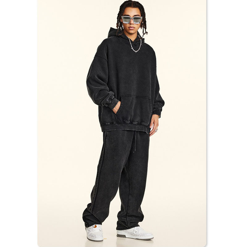 Loose Fitting Washed Vintage Hoodie Set W2485K2487