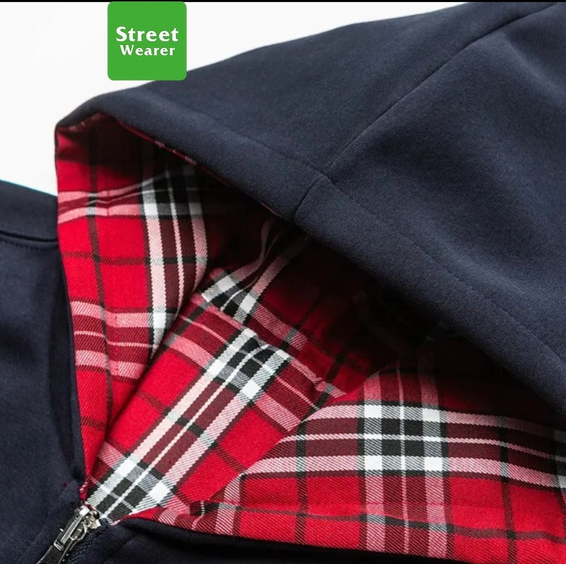 Retro Two-sided Patchwork Solid Color Pullover Hoodie SW034YEW1348GB