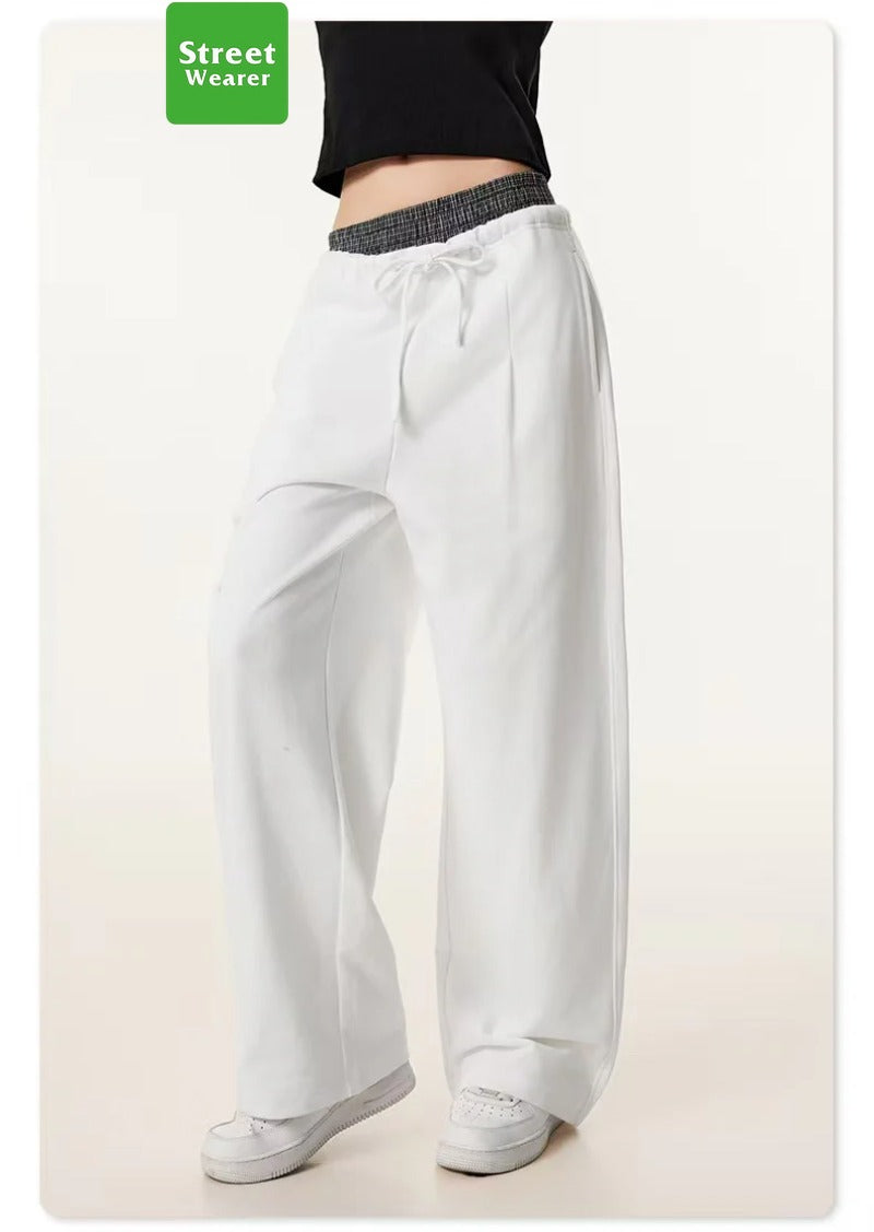 Plaid Color Contrast Double Waist Head Casual Pants K25154