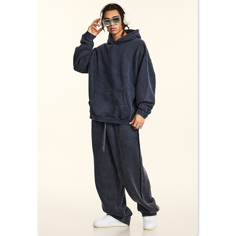 Verwaschenes Basic-Kapuzenpullover-Set WM195BEW2485&amp;K2487