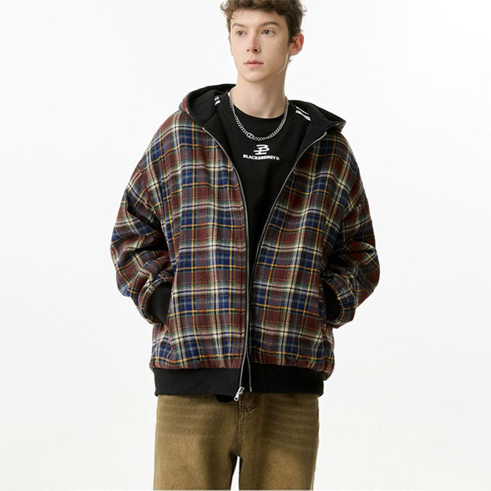 Reversible Plaid Patchwork Zip-up Hoodies W1348GB
