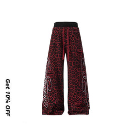 Leopard Print Double Waistband Straight Wide Leg Sweatpants 5188