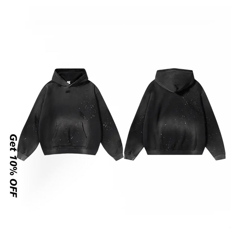 Fleece-lined Monkey Spray Ink Splash Washed Hoodies BK23819