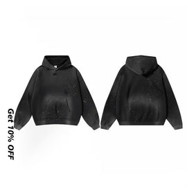Fleece-lined Monkey Spray Ink Splash Washed Hoodies BK23819