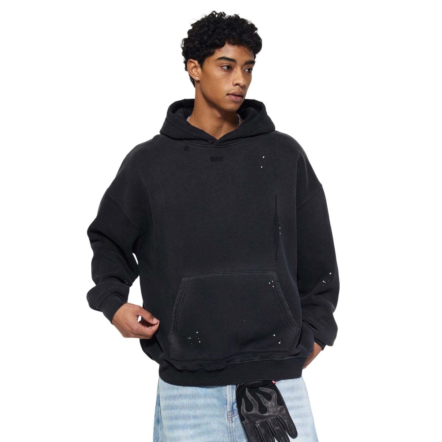 Fleece-lined Monkey Spray Ink Splash Washed Hoodies BK23819