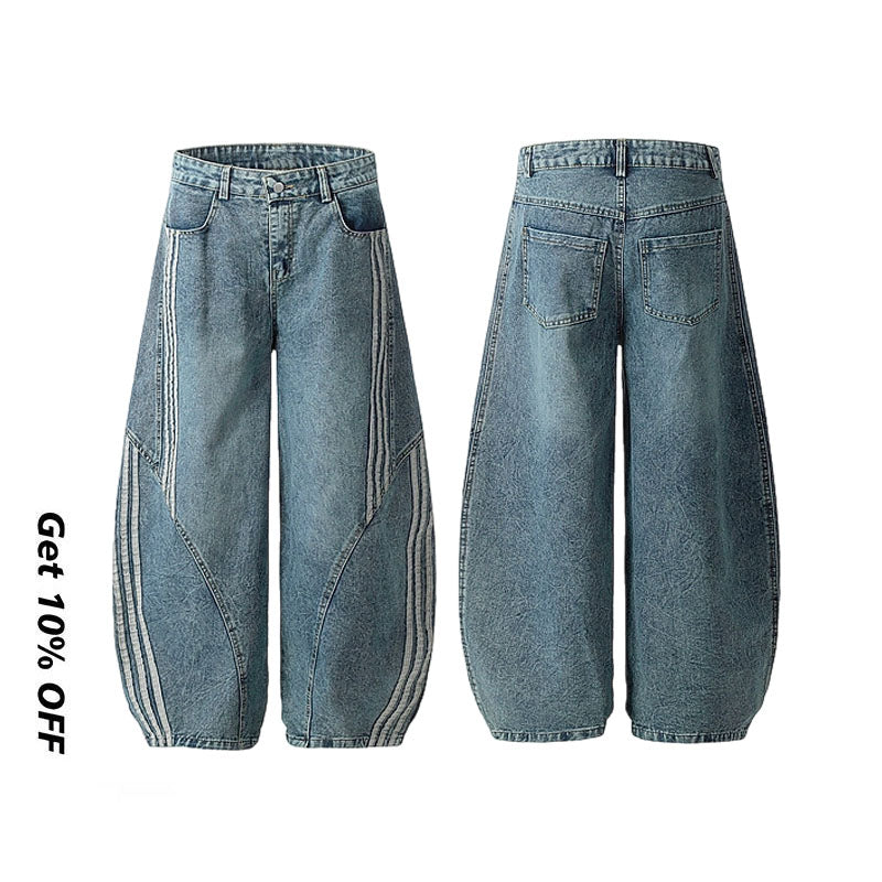 Vintage Baggy Washed Denim three stripes Jeans 7845