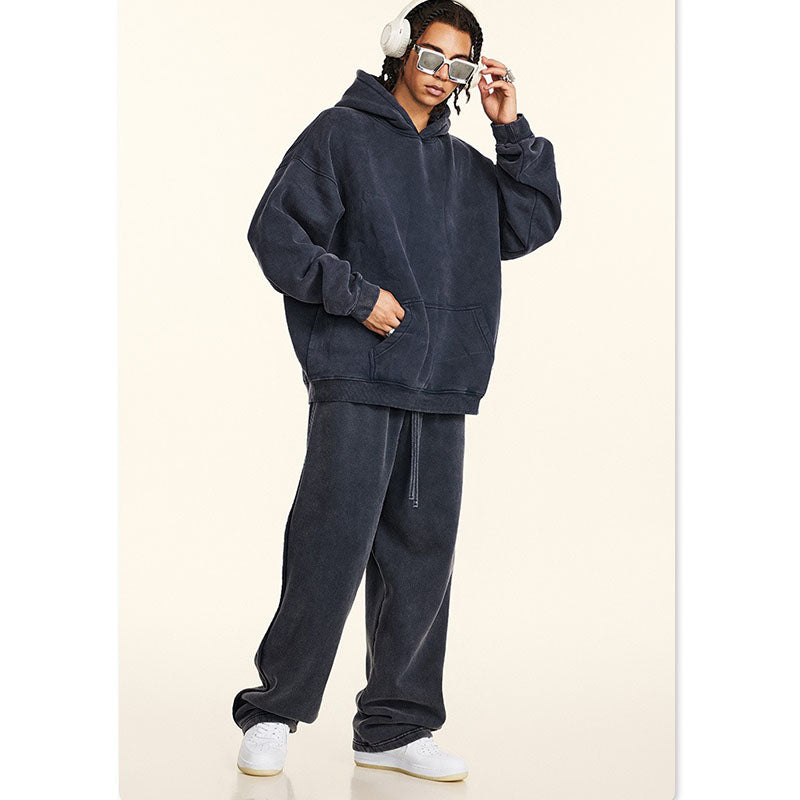 Verwaschenes Basic-Kapuzenpullover-Set WM195BEW2485&amp;K2487