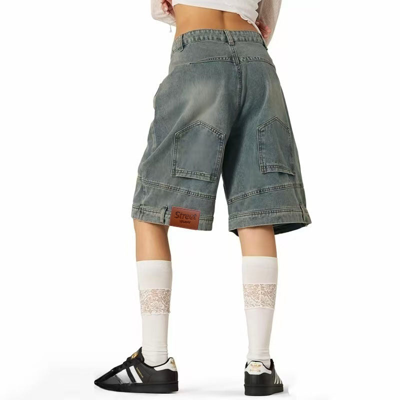 Flip Utility Baggy Denim Shorts – Light Wash 9037