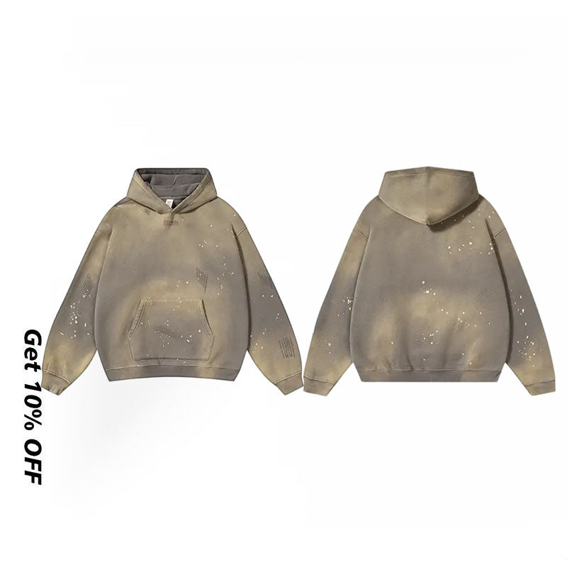 Fleece-lined Monkey Spray Ink Splash Washed Hoodies BK23819