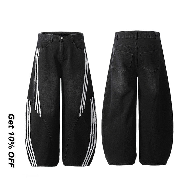 Baggy Washed Denim three stripes Jeans 7845