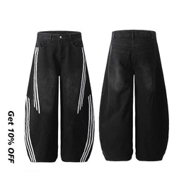 Baggy Washed Denim three stripes Jeans 7845