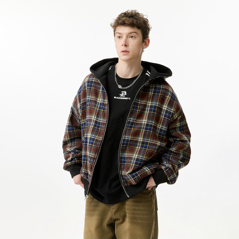 Reversible Plaid Patchwork Zip-up Hoodies W1348GB