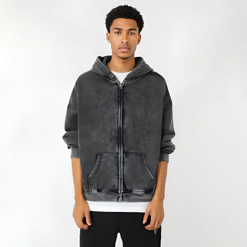 Sweat à capuche vintage délavé dégradé avec mors de cheval SW005XJKFLMW-03
