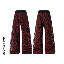Leopard Print Double Waistband Straight Wide Leg Sweatpants 5188