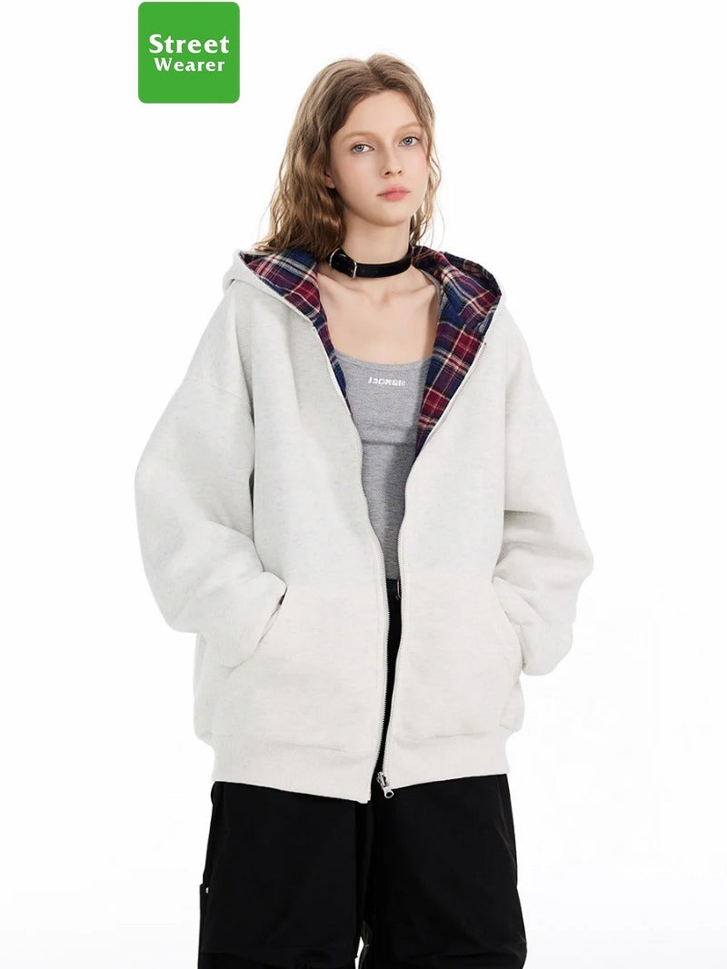 Retro Two-sided Patchwork Solid Color Pullover Hoodie SW034YEW1348GB