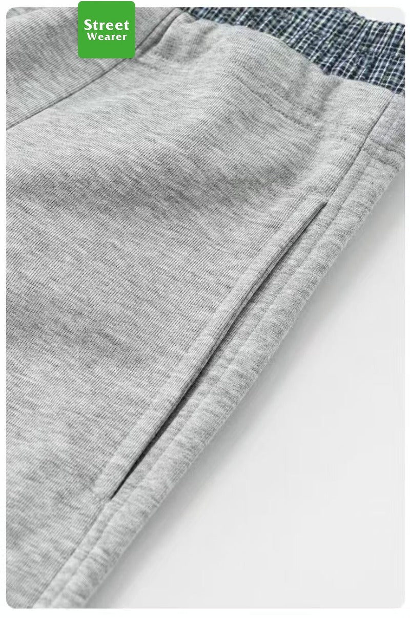Plaid Color Contrast Double Waist Head Casual Pants K25154