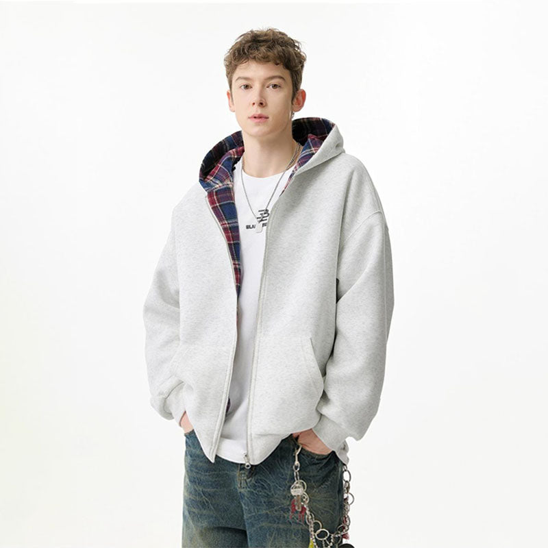 Reversible Plaid Patchwork Zip-up Hoodies W1348GB