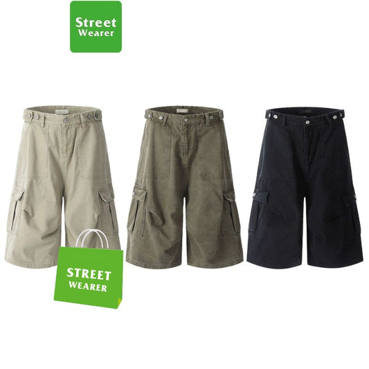 Retro Multi-Pocket  Loose Straight Leg Wide Leg Work Shorts SW2001KNCK238D