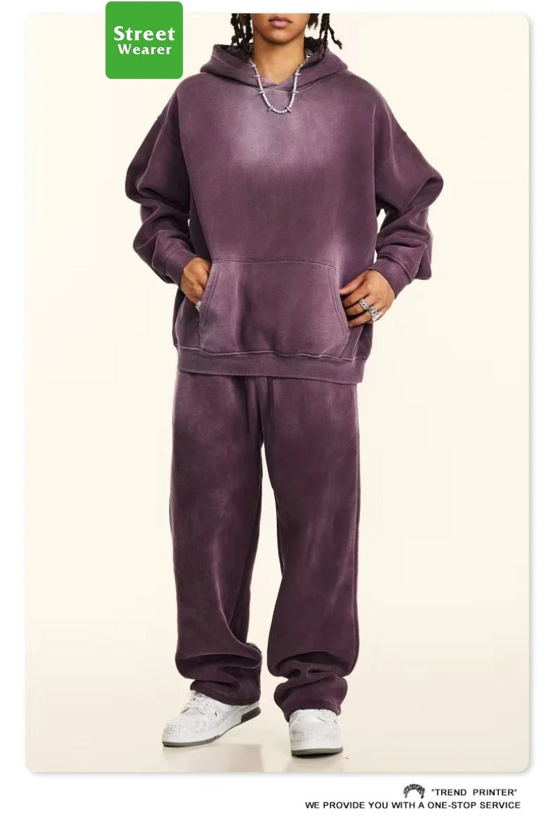Spray monkey gradient color  washed vintage hoodie set SW004BEW2423K2429