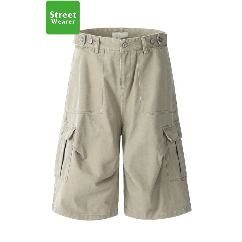Retro Multi-Pocket  Loose Straight Leg Wide Leg Work Shorts SW2001KNCK238D