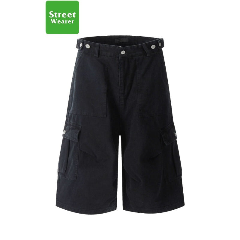 Retro Multi-Pocket  Loose Straight Leg Wide Leg Work Shorts SW2001KNCK238D