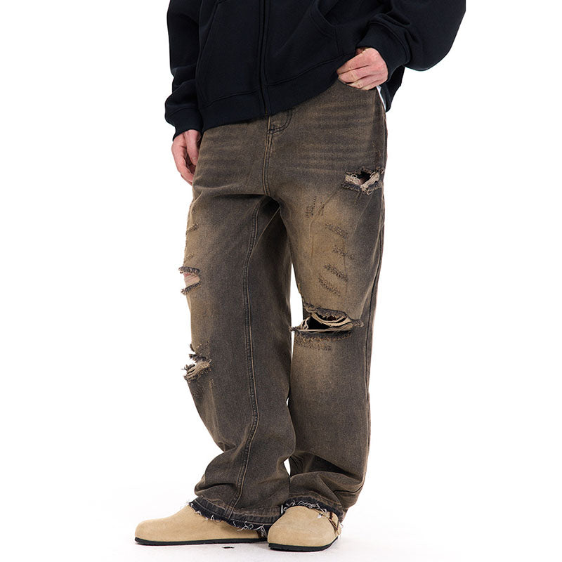 Washed Vintage Casual Straight Ripped Jeans G510