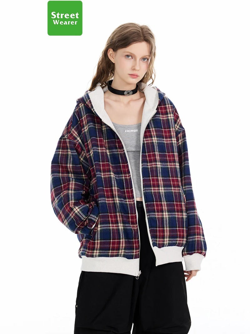 Retro Two-sided Patchwork Solid Color Pullover Hoodie SW034YEW1348GB