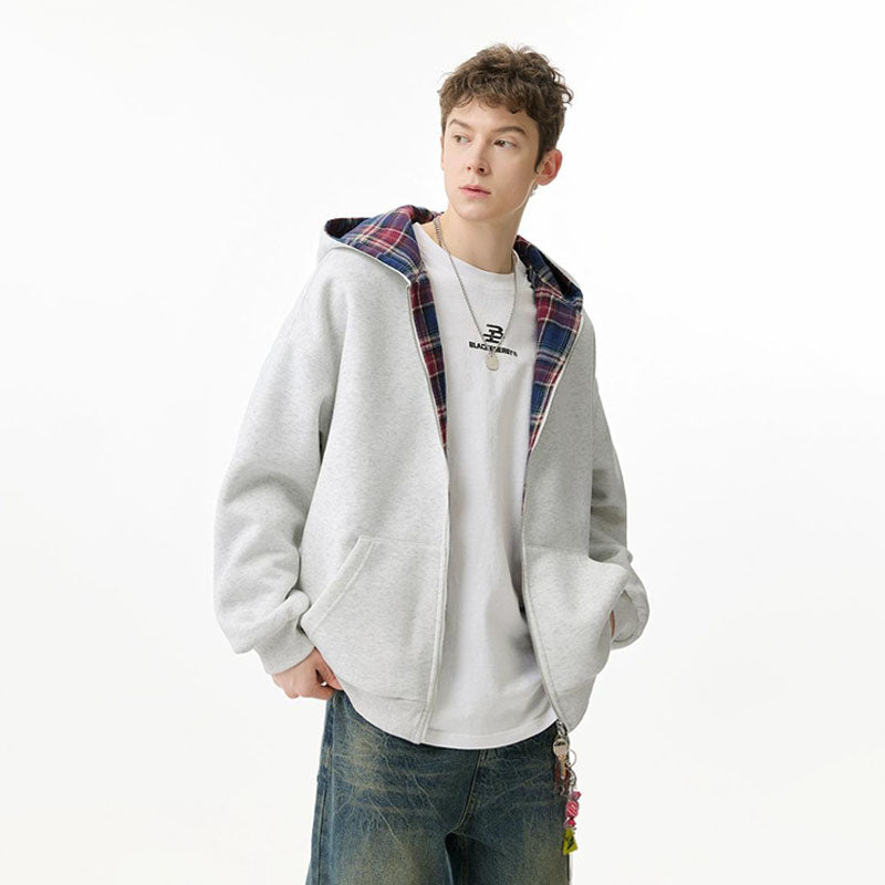 Reversible Plaid Patchwork Zip-up Hoodies W1348GB