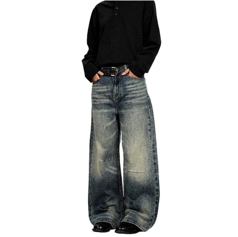 Retro Washed Blue Cat Whisker Loose Fit Jeans