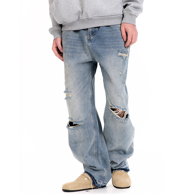 Washed Vintage Casual Straight Ripped Jeans G510
