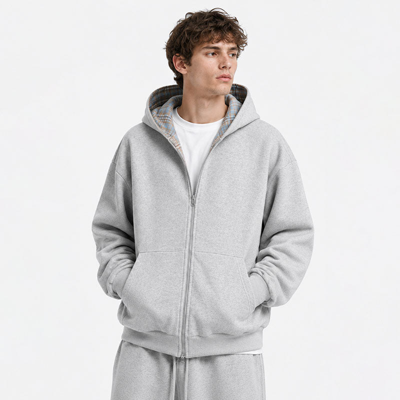 2-IN-1 Sky Plaid Reversible Hoodie