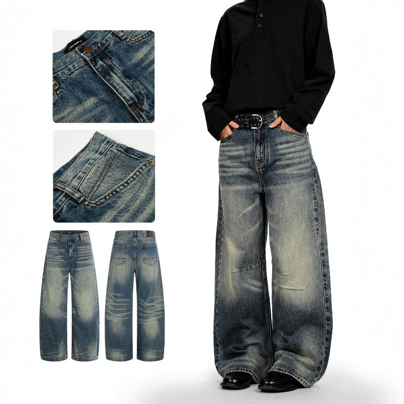 Retro Washed Blue Cat Whisker Loose Fit Jeans