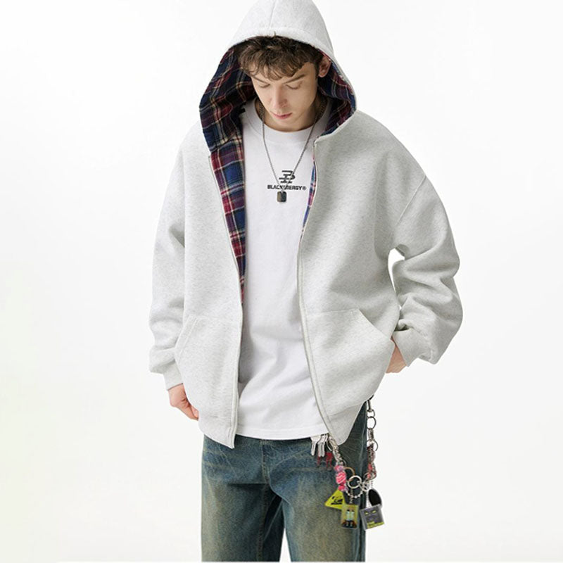 Reversible Plaid Patchwork Zip-up Hoodies W1348GB