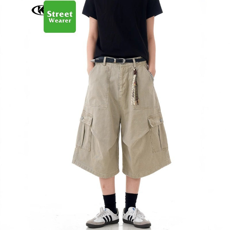 Retro Multi-Pocket  Loose Straight Leg Wide Leg Work Shorts SW2001KNCK238D