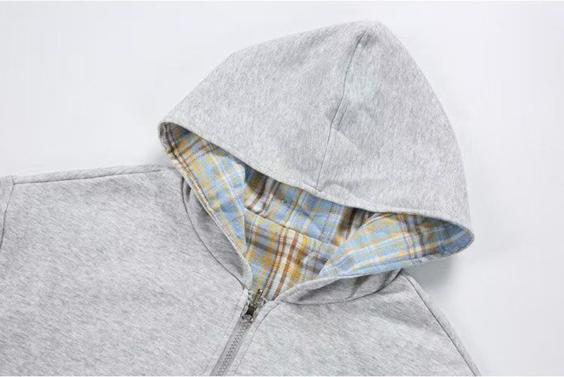 2-IN-1 Sky Plaid Reversible Hoodie