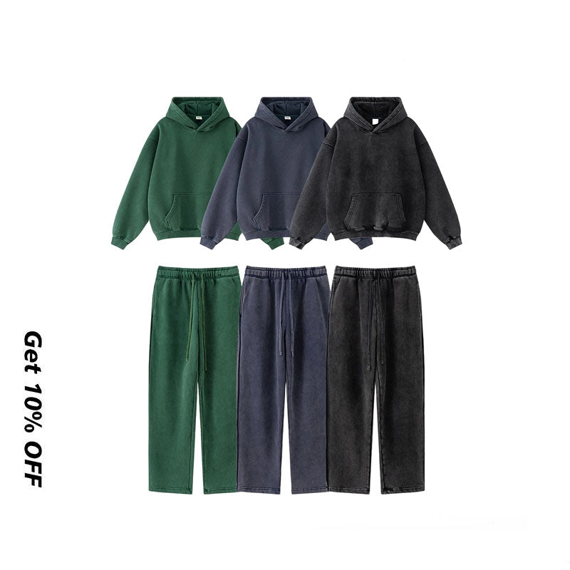 Verwaschenes Basic-Kapuzenpullover-Set WM195BEW2485&amp;K2487