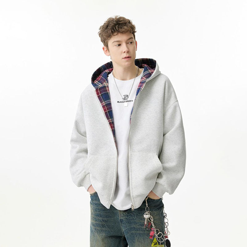 Reversible Plaid Patchwork Zip-up Hoodies W1348GB