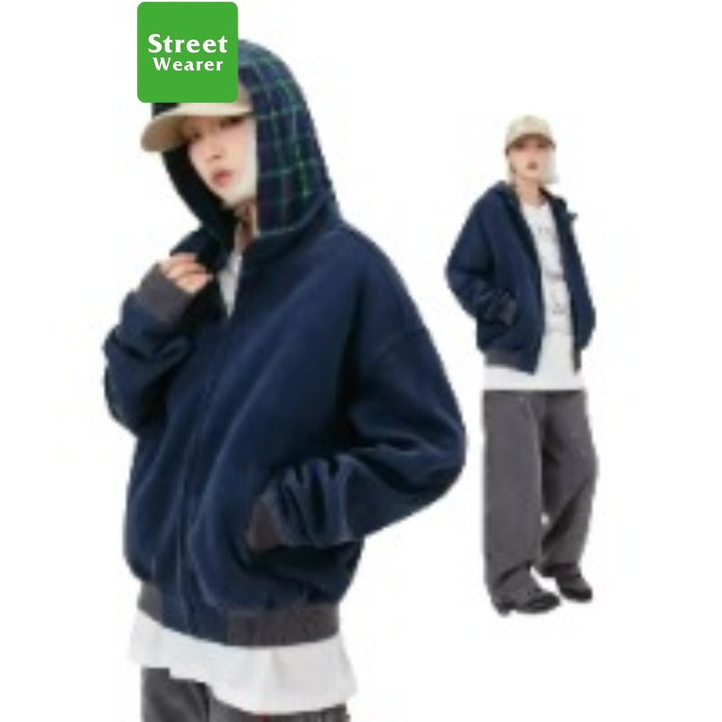 False Two Piece Plaid Heavyweight Washed Old Craft Hoodie SW038MD240959