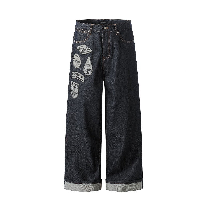 Hip Hop Letter Embroidery Baggy Wide Leg Jeans