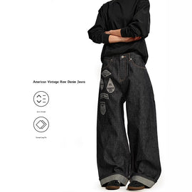 Hip Hop Letter Embroidery Baggy Wide Leg Jeans