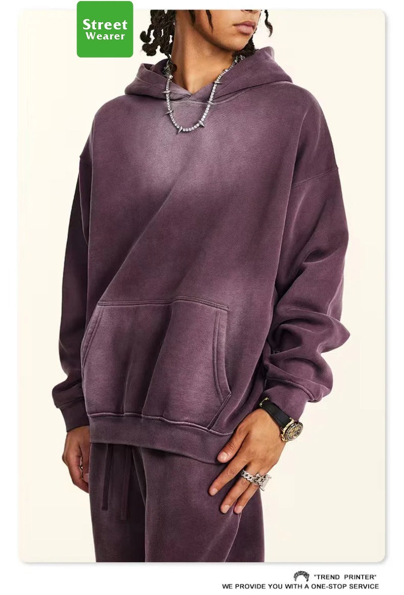 Spray monkey gradient color  washed vintage hoodie set SW004BEW2423K2429