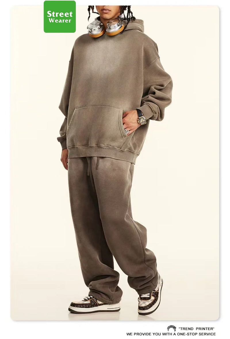 Spray monkey gradient color  washed vintage hoodie set SW004BEW2423K2429